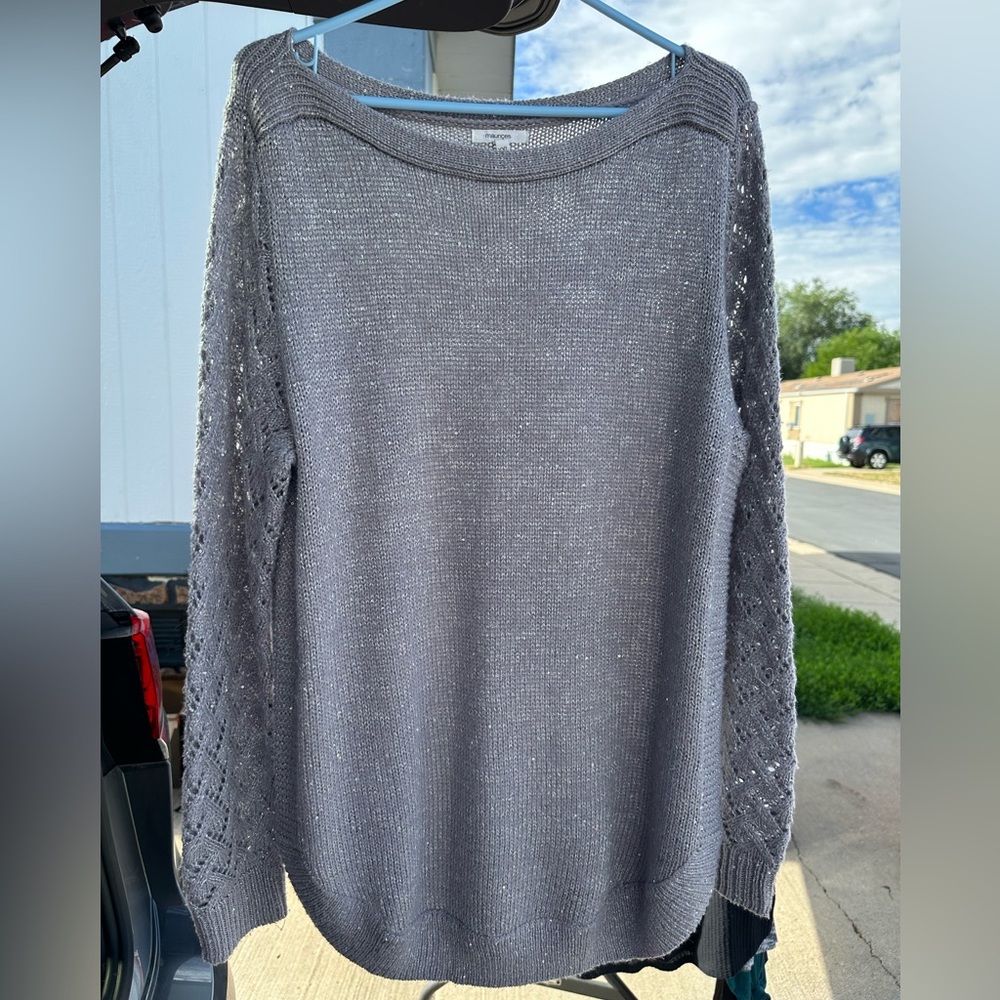 Boat neck Sequined Silver knit Sweater gently loved